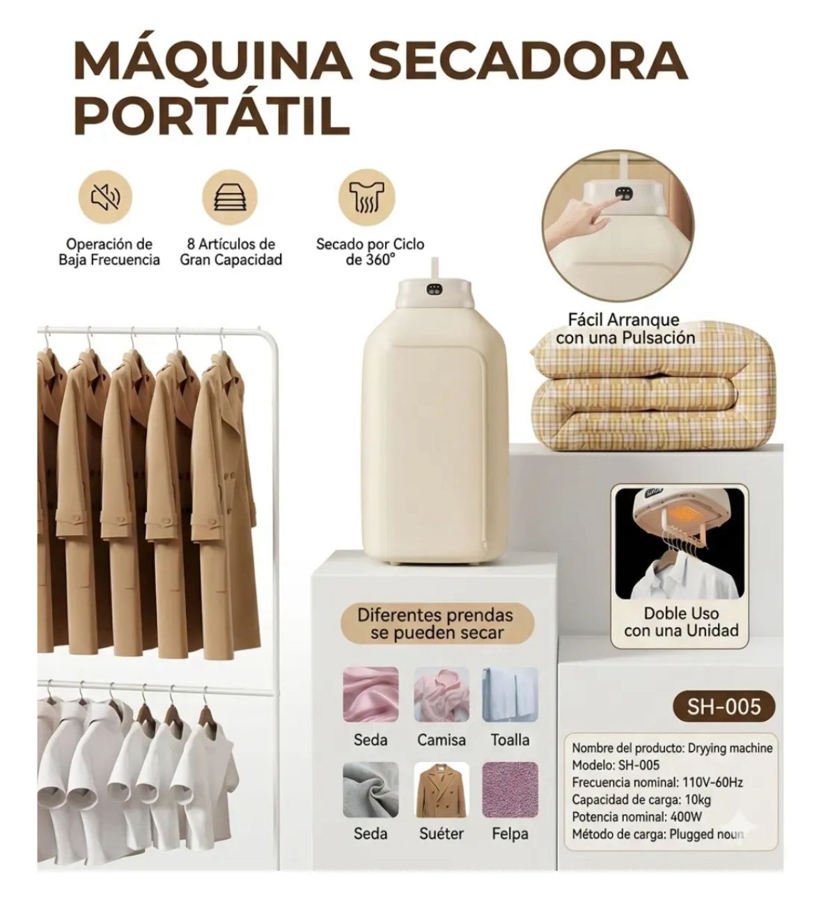 Secadora de Ropa Portátil | Capacidad 10 kg