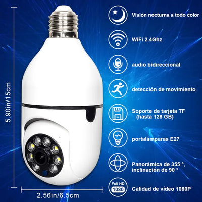 Cámara Ampolleta de Seguridad WiFi 360° Full HD 1080p