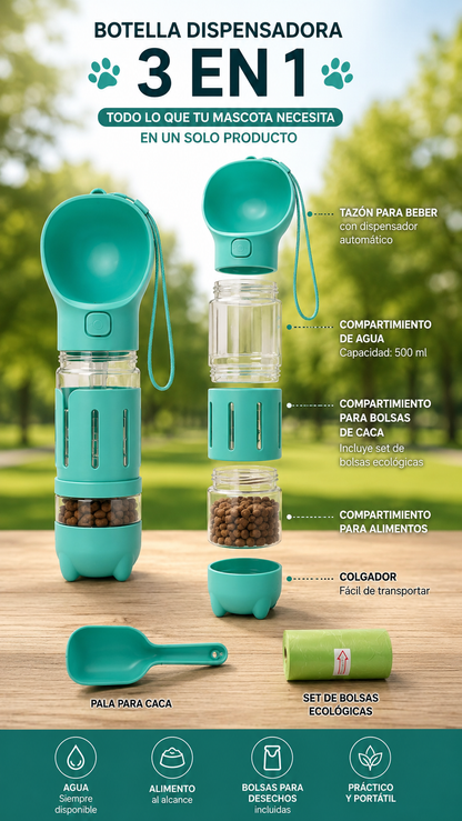 Botella Dispensadora 3 En 1 Para Mascota