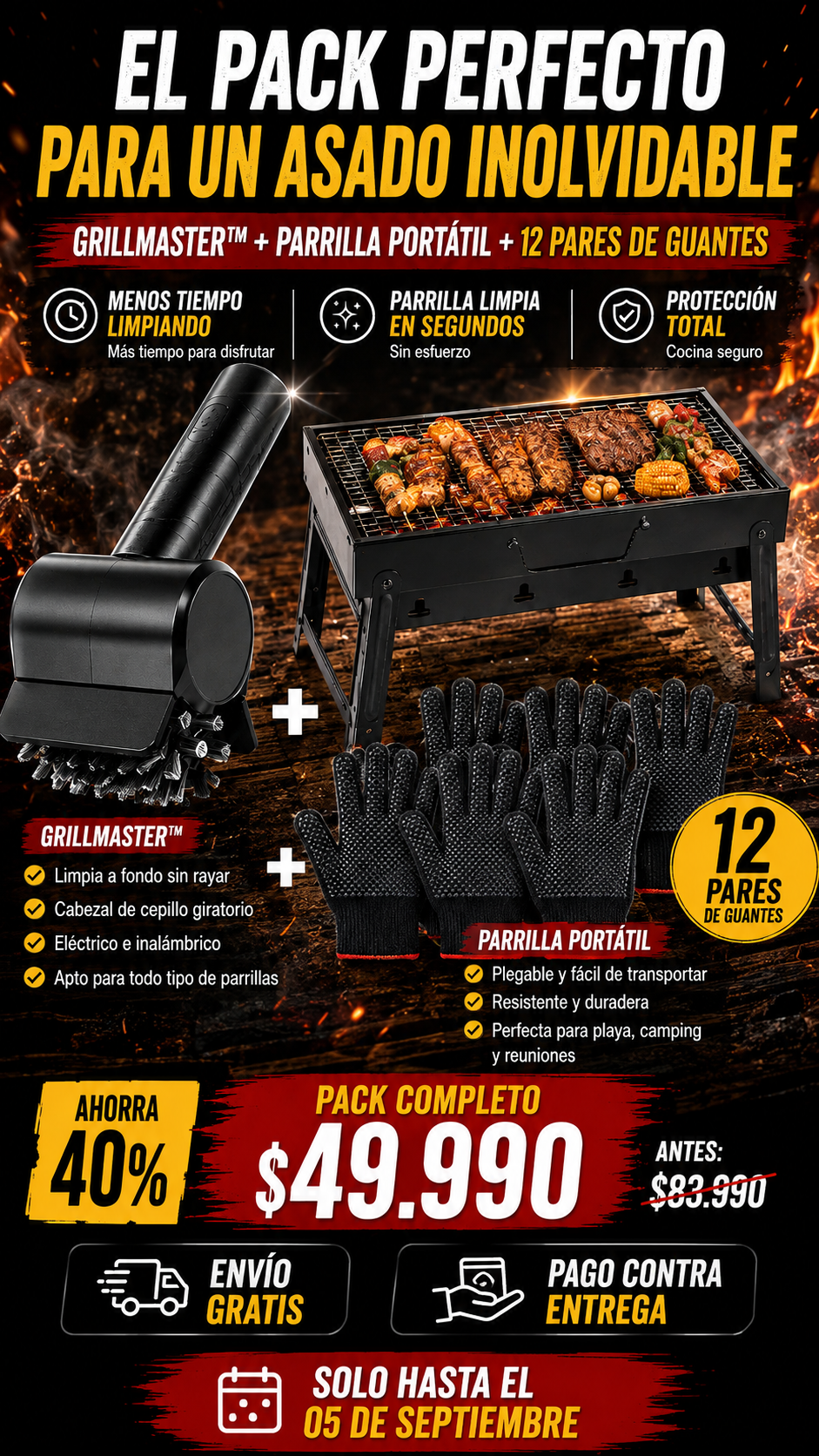 GrillMaster™ Chile + Parrilla + Guantes (x12)