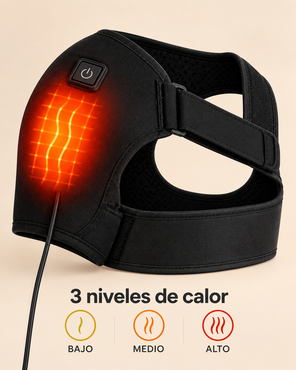 Detalle del panel de calor y botón de la hombrera